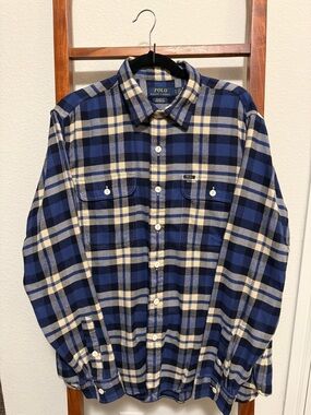 Polo by Ralph Lauren Blue and Cream Plaid Button-Down Shirt